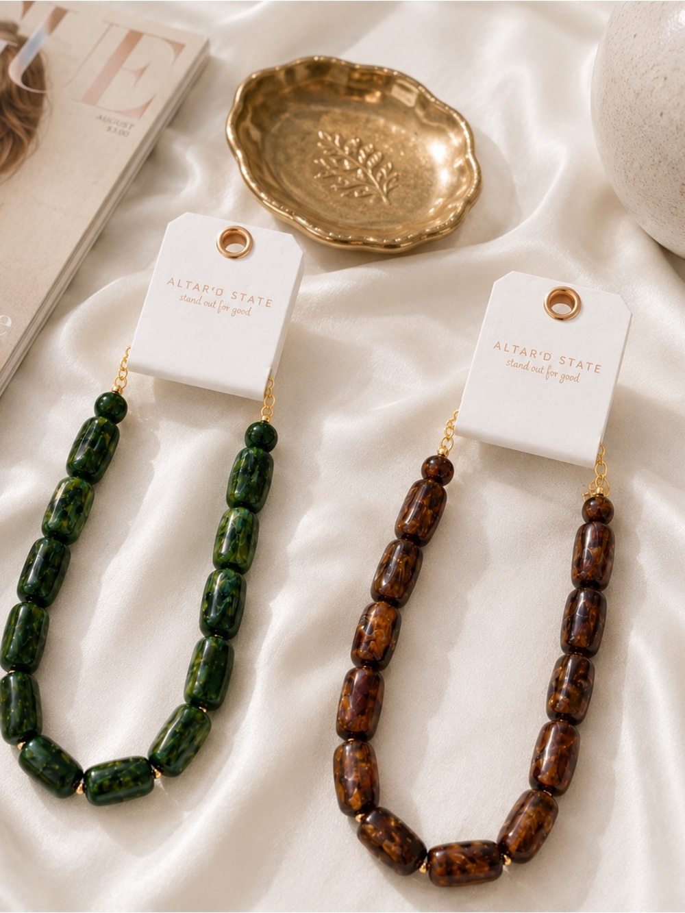 Altar’d State Marbled Statement Necklace Set NWT $68 Retail Green Brown Boutique